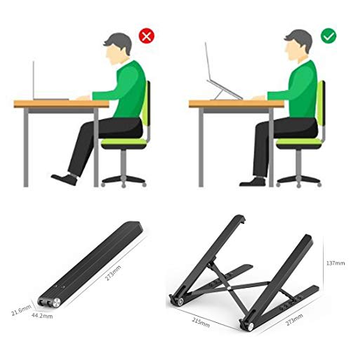 Laptop Stand – Adjustable and Foldable Laptop Tablet Stand – Portable Laptop Riser Compatible with All Laptops iPad Tablet (up to 15.6 inches), (Black) - Thumbnail 3