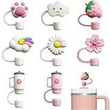 8 Stück Strohhalm Zubehör für Stanley Cup, 10mm Staubdichte Silikonmaterial Strohhalme Abdeckung, Silikonhülle Zubehörset Strohdeckel, Cups nicht enthalten