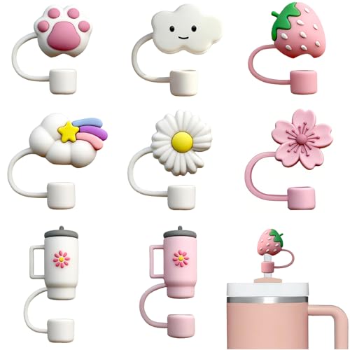 Lot de 8 accessoires pour paille Stanley Cup, 10 mm, Anti-poussière en silicone, accessoires de couverture, couvercle de paille, Embouts de Paille Réutilisables pour Tasse Stanley