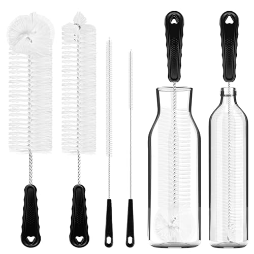 AZLIFEEU Bottle Brush 4 Pack, Long Handle Non-Scratch Water Bottle Cleaning and Straw Cleaner Brush for Baby Bottles, Drinking Glasses, Narrow Neck Bottles, Flasks