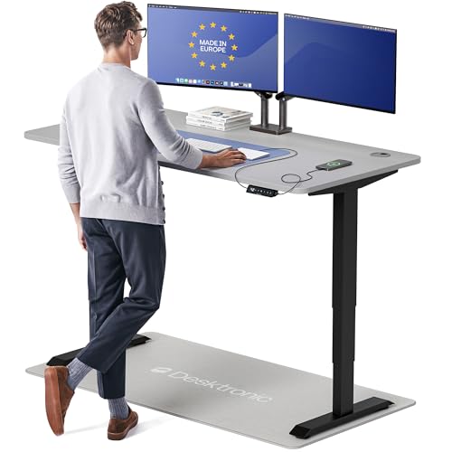 Image of Desktronic HomePro Standing Desk 60x30 - Made in Europe, Ergonomic Sit Stand Home Office Desk, Electric Height Adjustable, Dual Motor, USB & USB-C Charging, Wobble-Free, Touchscreen, 3 Memory Presets
