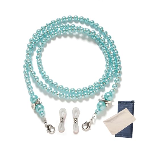 眼鏡ストラップ 眼鏡チェーン メガネストラップ おしゃれ レディース 軽量 イミテーションパール (4.うすあお)