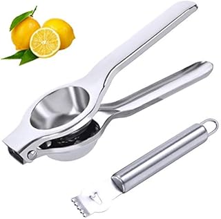 kuou Manual Lime Squeezer with Lemon Zester, Stainless Steel Orange Lemon Juicer Squeezer, Heavy Duty Citrus Lemon Squeezer Press