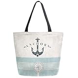 ZzWwR Stylish Ocean Style Anchor Pattern Extra Large Canvas Market Beach Travel Reusable Grocery...