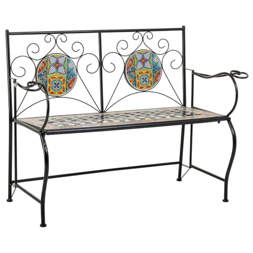WANDERLUST DECO Banco de Mosaico y forja Negro 110x50x88