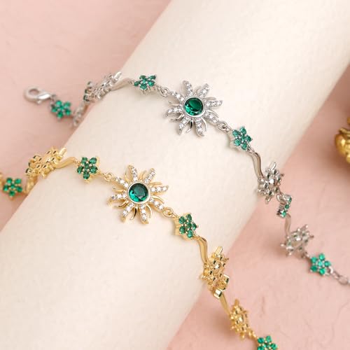 Gold Silver Sun Colorful Flower Link Bracelet for Woman, Adjustable CZ Rhinestone Star Box Chain Bracelets Prom Jewelry Accessories Gift4