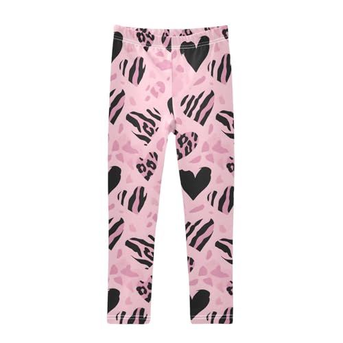 ALAZA Girls' Leggings Children's Yoga Pants Skinny Printed Dance Pink Heart-Shaped Leopard Comfortable 4T