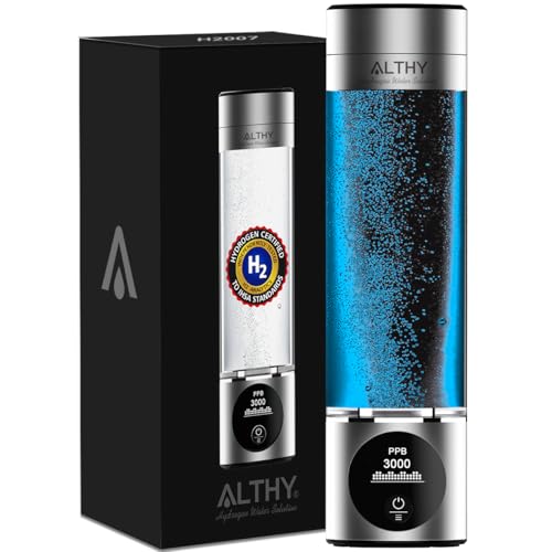 ALTHY Performance Hydrogen Water Generator Bottle SPE#PEM Dual Chamber Technology H2 Analytics Certified to IHSA Standard PPB & Time & Battery Display Screen