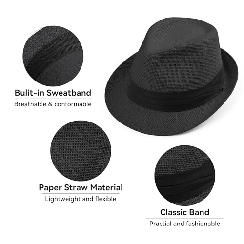 Image of Straw Trilby Fedora Hat for Men Women 1920s Panama Hat Short Brim Summer Beach Sun Hat with Band
