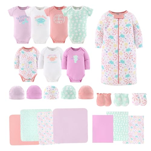 Image of The Peanutshell Baby Layette Gift Set for Girls - 23 Piece New Born Girl Gift Set, Baby Clothes & Newborn Essentials Must Haves - Newborn Clothes 0-3 Months - Ocean Flower