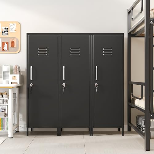 Image of PAOFIN 47 inch Metal Storage Locker, Lockable Employees Metal Locker with Door and Adjustable Shelves, Steel Locker for Home, School, Office, Gym (Black)