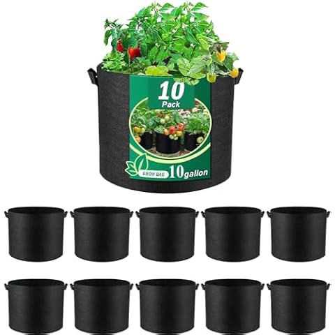 Hodiax Grow Bags, Premium Nonwoven Hydroponics Fabric Planting Pots with Handles, Thick and Heavy Duty for Vegetables/Flowers/Fruits, Indoor & Outdoor Gardening (10Gallon, 10Packs) Cover