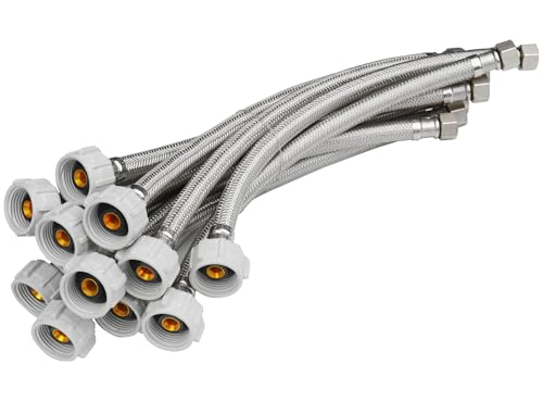WHK 12 PACKS Toilet Hose Supply Line 12 Inch Braided 7/8 Ballcock x 3/8 Compression Flexible Toilet Water Hose Connector Stainless Steel Water Supply Line for Toilet Hose Replacement