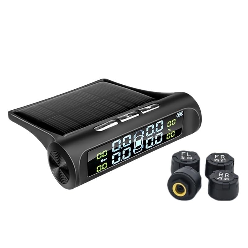 Tpms Sistema de monitoreo Alarma presión neumáticos automóvil con 4 sensores externos Pantalla Inteligente Solar Advertencia Temperatura