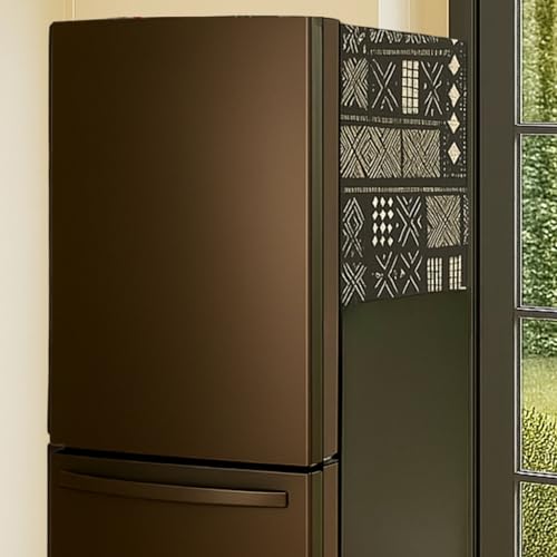 Image of WWW.THROWPILLOW.IN Fridge Top Cover for Double Door >400L Capacity| Large Size Double Door Refrigerator Cover | Fits Haier Samsung LG Godrej |Durable 450 GSM Dustproof Fridge Cover|Mud Cloth Pattern