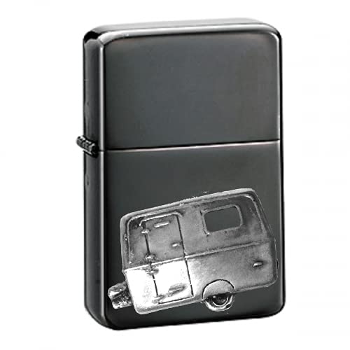 Briquet à essence cadeau homme effet étain et finition noire avec clapet