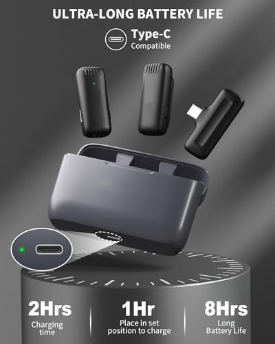Image of BQYA J13 Wireless Dual Mic Lavalier Microphone with Charging Case, Compatible for Type-C Android & Tablet, Noise Reduction Lapel Mic for Youtubers, Video Recording, Facebook, Live Stream