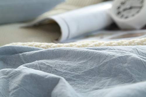 Image of F.Y.Dreams 100% Washed Cotton Duvet Cover for Weighted Blanket 48x72 inches with 16 Ties, Zipper on Long Side /Light Blue /Just Duvet Cover