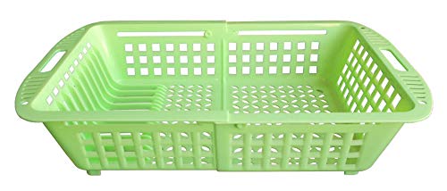 Image of Kotak Sales Multipurpose Kitchen Collapsible Fruit Vegetable Sink Basket Space Saver Adjustable Washing Dish Utensils Foldable Rack Drying Drain Holder Expandable Length 34cm to 48cm (Green)