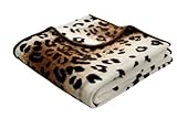Ganzjähriger Begleiter zum Einkuscheln in einer täuschend echten Leopard-Optik – Weiche Wohn- und Kuscheldecke mit schmaler Veloursband-Einfassung