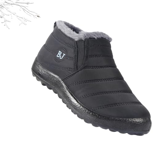 Boojoy Winter Boots, Men and Women's Ankle Snow Boots Slip On Winter Waterproof Fur Lined Outdoor Anti-Slip Shoes