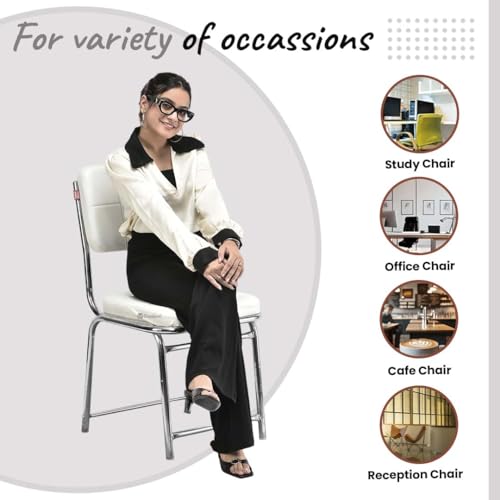 Image of GOYALSON Office Chair Visitor Chair Without arm Rest with Steel Frame and Cushioned seat Back, Chair Without Wheels Holds up to 110 kg Heavy Design (1, White, Heavy 1)