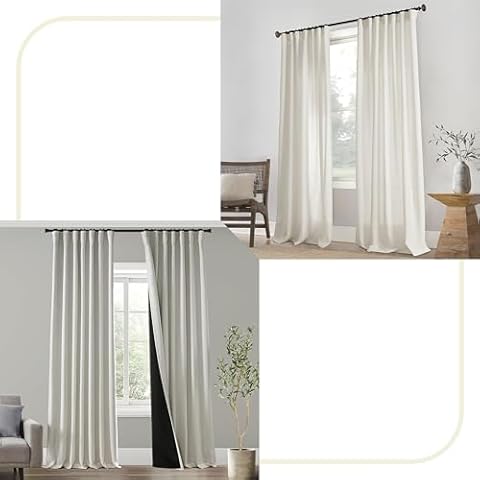 PANELSBURG Natural Linen Sheer Curtains 90 Inch Bundle Light Beige Linen Blackout Curtains 90 Inch for Bedroom and Living Room Cover