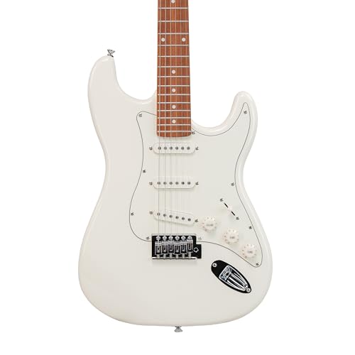 Image of STA 39-Inch 6-String Electric Guitar for Beginners & Intermediate (White) | SSS Single Coil Pickups | Basswood Body, Rosewood Neck & Fretboard | Standard Tremolo Bridge with Whammy Bar