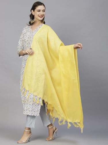 Tee Projekt Women's Cotton Blend V Neck Straight Kurta Pant With Dupatta Set Ll Floral Printed Kurta Set Ll Regular Kurta Set Lime