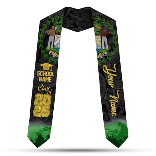 MonkeyVan Personalized Belize Graduation Stole, Belize Graduation Sash, Belizean Flag Graduation 2025 Stole, Class of 2025 Bl5