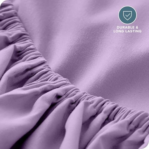 Image of 400 TC Cotton Elastic Fitted Bedsheet with 2 Pillow Covers for King Bed 75 x 70 10 Inches Lavender Solid Color Fitted Sheet