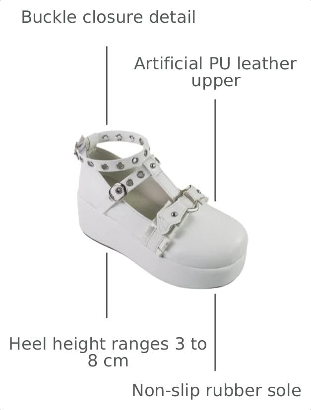 Image of Women's Platform Mary Janes Heart Cat Buckle Rivets Ankle Lolita Gothic Princess Platform Pumps Patent Leather Thorn Vintage Traditional Embroidery Upper Dress Shoes