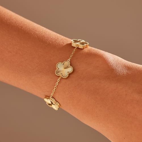 Double Sided Four Leaf Clover Bracelet for Women 18K Gold Plated Stainless Steel Link Bracelet Wrist Jewelry3