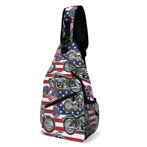 Men's Sling Bag Backpack Packable Chest Crossbody Rucksack, Anti-Theft Waterproof Travel Daypack, Dirt Bike Motocross American Flag Bags