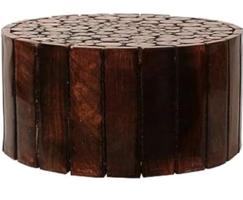 Image of Well Polished and Furnished end Table /Stool with Antique Polish Multipurpose Coffee Stand Table (Round Gitti, 12 Inches)