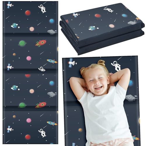 Shellwei Vinyl Nap Mat for Kids Preschool Daycare 52 x 20 x 1 Kids Sleeping Folding Rest Mat for Toddler Boys Girls Baby Classroom Home Travel (Outer Space)