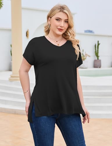 Florboom Women Plus Size Tops Long/Short Sleeve V Neck T Shirts Casual Loose Fit Basic Tee Tshirt4