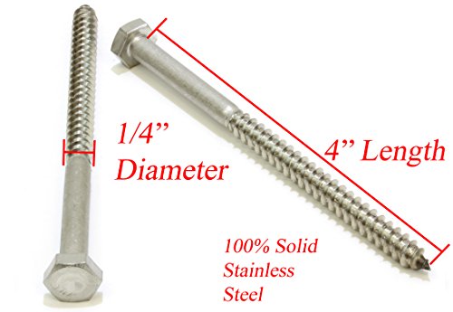 Image of Bolt Dropper 25 Pack Lag Bolts - 1 /4 x 4 Inch Hex Head Lag Screws for Wood - 304 Stainless Steel Heavy Duty Bolts with Coarse Threads - Strong Rust Resistant Screws for Indoor or Outdoor Projects