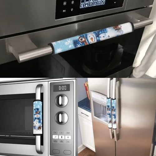 Image of Christmas Refrigerator Door Handle Covers Blue Snowman Fridge Door Handle Covers Set of 6 Oven Microwave Dishwasher Antiskid Protector Xmas Kitchen Decor