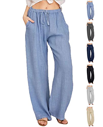 CheChury Pantalones Mujer Casuales de Lino de Algodón Cintura Alt...