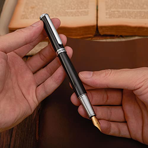 Beiluner Luxury Fountain Pen Set,Solid 24K Gilded Extra Fine Nib-Stainless Steel Body - Includes 6 Ink Cartridges & Ink Refill Converter With Gift Case - Perfect For Men And Women[Intense Black] #TOP5