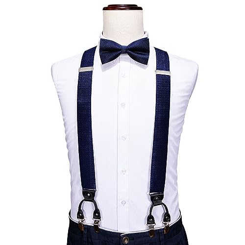 Image of YOHOWA Men Suspenders 6 Clips Strength Adjustable Y Braces Pre-Tied Bow Tie Set Formal Wedding Party