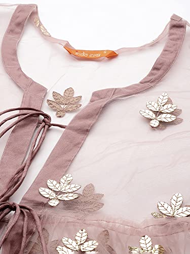 Image of INDO ERA Women's Net Embroidered Kurta Bottom With Shrug (Ready To Wear KS9MU4800 Mauve Pink XS To 2XL-Size)