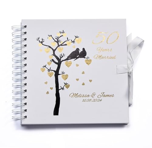 50th Wedding Anniversary Guest Book Photo Album with Hearts