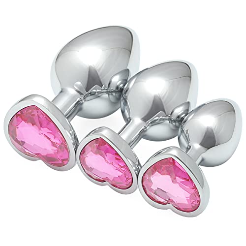 AKStore 3 Stück Luxus Schmuck Design Fetisch Herz Metall Anal Butt Plug (Rosa)