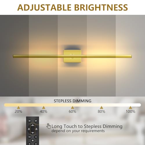 Image of Battery Operated Wall Sconce, 10000mAh 4CCT Dimmable, Gold 1pc | Rechargeable wall lights with remote & touch control, 360rotate timer 31.5 inch, for bedroom living room hallway decoration