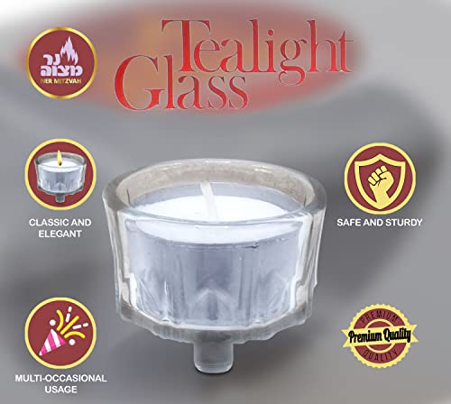 Ner Mitzvah Tea Light Holders With Tealight Candles - 2 Pack Crystal Glass Tealight Candle Holder For Candelabra And Candlesticks - Safety Rubber Set Included - Fits All Standard Tealights #TOP1