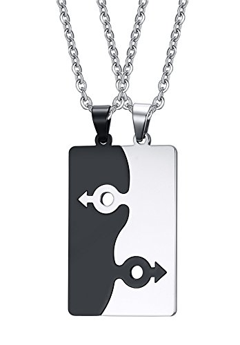 XUANPAI 2PCS Men's Stainless Steel Gay Pride Male Symbol Puzzle Dog Tag Couple Necklace
