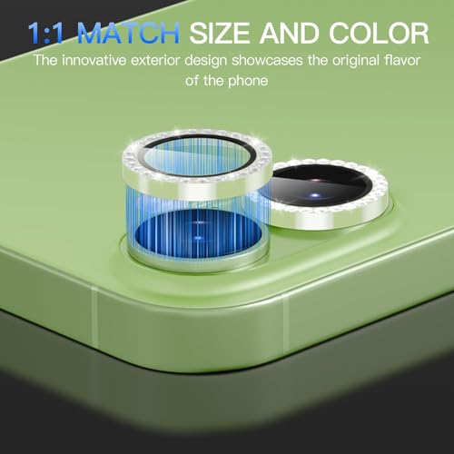 Image of Diamond Camera Lens Protector for iPhone 17 Green HD Clear 9H Hard Tempered Glass Camera Cover Waterproof Easy Install Full Camera Protection Anti Drop Case Friendly Luxury Shiny Diamond Design