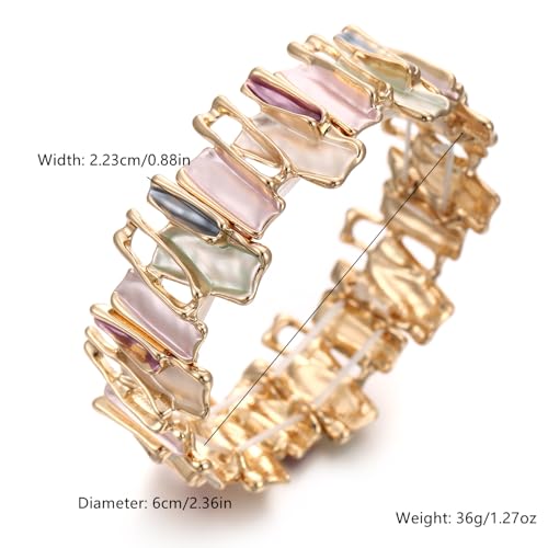 LUREME Vintage Gold Elastic Bracelet for Women - Colorful Enamel Handmade Stretch Cuff, Boho Chunky Metal Bangle (bl003605)2